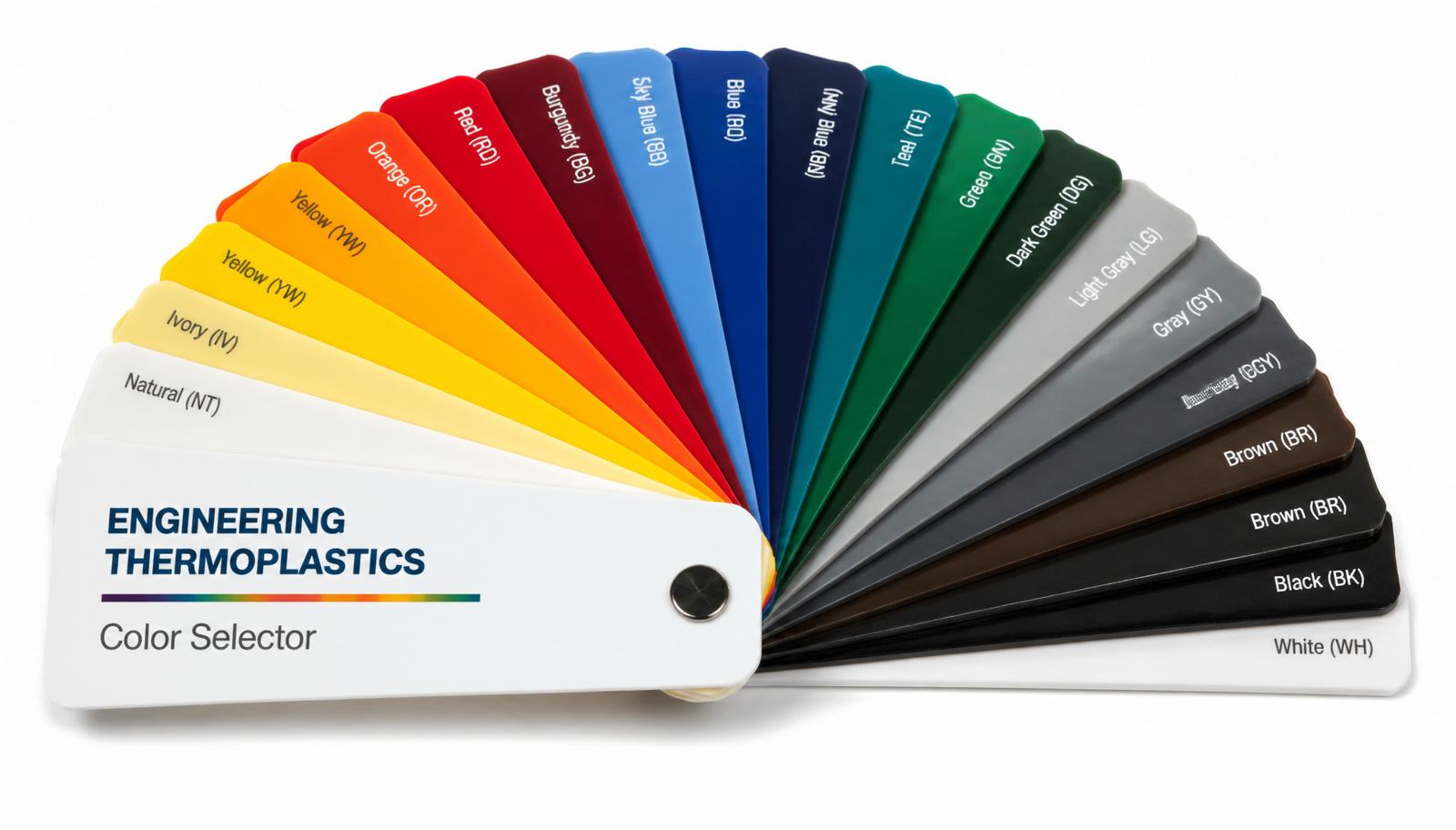 Plastic color chips used for color selection in engineering thermoplastics